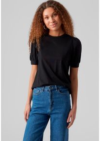 Véro Moda VERO MODA Damen T-Shirt "VMKERRY 2/4 O-NECK TOP VMA JRS NOOS", schwarz, feminin, Gr. S, unifarben, Jersey, Obermaterial: 100% Baumwolle, Shirts, mit