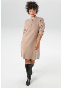 ANISTON PLUS Damen Strickkleid, braun, Gr. 48, unifarben, Strick, Obermaterial: 50% Viskose, 28% Polyester, 22% Polyamid, Kleider, mit Stehkragen und