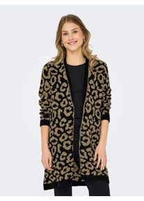 Only Damen Strickjacke "ONLJADE ANIMAL AO LS CARDIGAN RP KNT"schwarz pattern:toasted coconut leo, modisch, Gr. L, gemustert, Strick, Obermaterial: