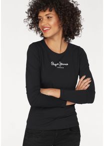 Pepe Jeans Damen Langarmshirt "NEW VIRGINA L/S", schwarz, casual, Gr. XS, bedruckt, Single Jersey, Obermaterial: 95% Baumwolle, 5% Elasthan, Shirts,