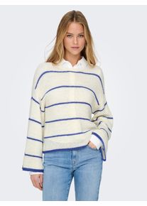 Only Damen Rundhalspullover "ONLGEENA 7/8 STRIPE O-NECK KNT NCA"cloud dancer stripes:with dazzeling blau, modisch, Gr. XS, gestreift, Strick,