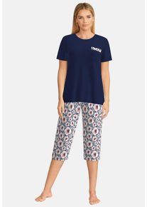 Götzburg GÖTZBURG Damen Capri-Pyjama "Galway", Gr. 48, blau, Single Jersey, Obermaterial: 100% Baumwolle, casual, Homewear-Sets, Kurzarm, 3/4 lange Hose,