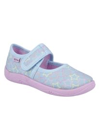 Richter Kinder Hausschuh "Mia WMS: Mittel", Gr. 28turquoise print stars, Baumwolle, klassisch, Schuhe, Klettschuh mit pastellfarbenem Print,