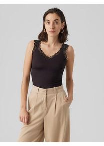 Véro Moda VERO MODA Damen Spitzentop "VMROSA SL TOP JRS NOOS", schwarz, modisch, Gr. XS, unifarben, Jersey, Spitze, Obermaterial: 95% Viskose, 5% Elasthan, Tops
