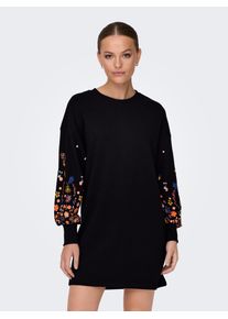 Only Damen Sweatkleid "ONLBROOKE LS SHORT DRESS FLOWER SWT NOOS"schwarz print:sleeve flower print, modisch, Gr. S, bedruckt, Sweatware, Obermaterial:
