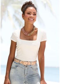 Lascana T-Shirt weiß Gr. 36/38 für Damen. Mit eckiger Ausschnitt. Figurbetont. Nachhaltig.