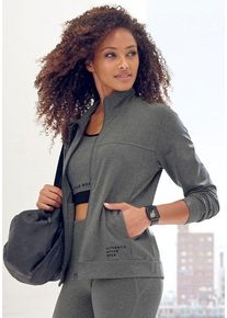 Vivance ACTIVE Sweatjacke grau Gr. XS (32/34) für Damen. Mit Druck. Figurumspielend. Nachhaltig.