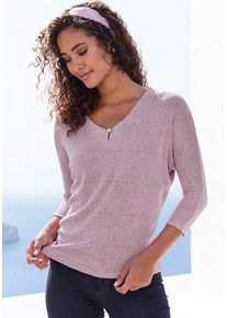 Lascana 3/4-Arm-Shirt 'mit funkelndem Strassknopf' violett Gr. 32/34 für Damen. V-Ausschnitt und Zierknopf. Bequem. Nachhaltig.