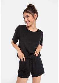 LSCN BY LASCANA Shorty schwarz Gr. 32/34 für Damen. Rundhals und Zierknöpfe. Oversize