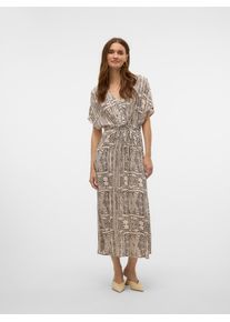 Véro Moda VERO MODA Damen Maxikleid "VMMENNY SS 7/8 KAFTAN WVN GA"oatmeal aop:tenna, modisch, Gr. XS, bedruckt, Obermaterial: 100% Viskose, Kleider