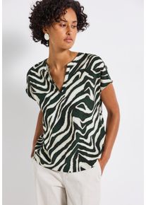 Street One Damen Kurzarmblusepine grove grün, casual, Gr. 34, animal-print, bedruckt, Web, Obermaterial: 100% Viskose, Blusen, mit Zebra-Muster