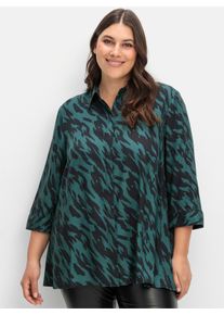 sheego Große Größen Longbluse mit verlängertem Rückteil, schwarz-gemustert, Größe 52 - Damen