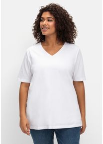 sheego Große Größen T-Shirt mit doppellagigem Vorderteil, weiß, Größe 44/46 - Damen