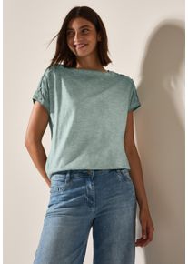 Cecil Damen T-Shirtschwarz balmy khaki, casual, Gr. S, unifarben, washed, Jersey, Obermaterial: 100% Baumwolle, Shirts, mit Knopfdetails an der