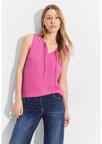 Cecil Damen Kurzarmbluse, pink, casual, Gr. XS, unifarben, Web, 55% Leinen, 45% Viskose, Blusen, mit geschlitztem Rundhalsausschnitt mit Bändchen