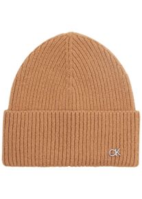 Calvin Klein Damen Beanie "CK METAL CHUNKY RIB BEANIE", braun, casual, unifarben, Strick, Wollmischung, Mützen, mit Logozeichen