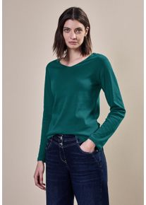 Cecil Damen Langarmshirt, blau, casual, Gr. XXL, unifarben, Web, 100% Baumwolle, Shirts, aus reiner Baumwolle