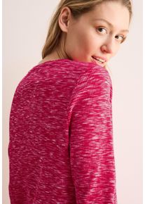 Cecil Damen Langarmshirt, rot, casual, Gr. L, meliert, Strukturmuster, Jersey, Obermaterial: 95% Baumwolle, 5% Elasthan, Shirts, mit Rippstruktur,