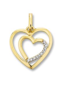 ONE ELEMENT Damen Ketten-Anhänger "Zirkonia Herz Herz Anhänger aus 333 Gelbgold", Gelbgold 333-Gold, gold, Gelbgold 333, Gold, Schmuckanhänger, für