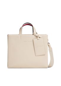 Tommy Hilfiger Damen Henkeltasche "TH ESTABLISHED MED SHOPPER", beige, Lederimitat, unifarben, Taschen, Damen-Umhängetasche, Schultertasche mit