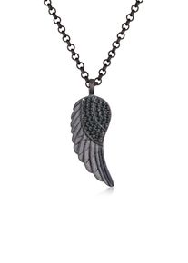 Kuzzoi Herren Kette mit Anhänger "Flügel Zirkonia Schwarz 925 Sterling Silber", 55, ohne Stein, Silber 925 (Sterlingsilber), L: 55cm, schwarz, Silber