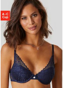 s.Oliver Damen Push-up-BH "Amelie", Gr. 80, blau, Spitze, Obermaterial: 60% Polyamid, 35% Polyester, 5% Elasthan, feminin, BHs, aus floraler,