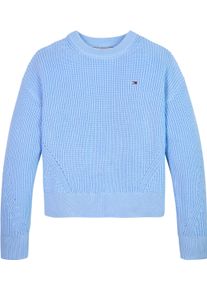 Tommy Hilfiger Mädchen Strickpullover "ESSENTIAL SWEATER", blau, Gr. 5, unifarben, Strick, Obermaterial: 100% Baumwolle, Pullover, Kinder bis 16 Jahre