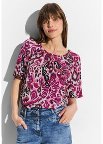 Cecil Damen Kurzarmbluse, pink, casual, Gr. M, bedruckt, Stoff, 100% Viskose, Blusen, aus softer Viskose