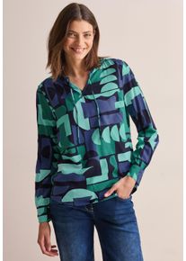Cecil Damen Langarmbluse, grün, casual, Gr. XXL, bedruckt, Stoff, 100% Viskose, Blusen, mit geschlitztem Rundhalsausschnitt mit Bändchen