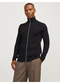 Jack & Jones JACK & JONES Herren Strickjacke "JJPANNEL KNIT ZIP CARDIGAN AW24", schwarz, modisch, Gr. S, unifarben, Strick, Obermaterial: 58% Polyacryl, 42%