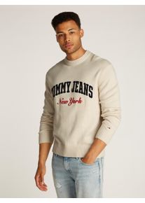 Tommy Jeans Herren Rundhalspullover "TJM REG VARSITY CREW SWEATER EXT", beige, casual, Gr. XXXL, unifarben, Strick, Obermaterial: 50% Polyacryl, 50%