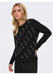 Only Damen Rundhalspullover "ONLLIANA LIFE LS PEARL O-NECK CC KNT", schwarz, modisch, Gr. S, unifarben, Strick, Obermaterial: 88% Polyester, 6%