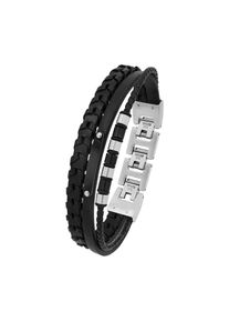 s.Oliver Herren Lederarmband "2039735", Edelstahl-Leder, schwarz, Edelstahl, Leder, Armbänder