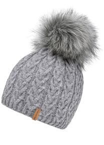 Chillouts Damen Bommelmütze "Tabea Hat", grau, feminin,modisch, unifarben, Zopfmuster, Fellimitat, meliert, Feinstrick, Materialmix, Mützen, mit