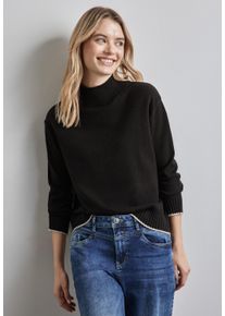 Street One Damen Strickpullover, schwarz, casual, Gr. 40, unifarben mit Farbeinsatz, Strick, Obermaterial: 30% Polyester, 29% Polyacryl, 21% Viskose,