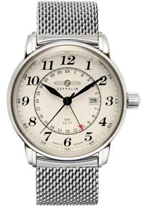 Zeppelin Herren Quarzuhr "LZ 127 Graf Zeppelin GMT", silber, Armbanduhren, Armbanduhr, Herrenuhr, Datum, GMT, Made in Germany