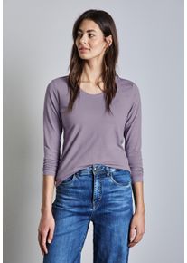 Street One Damen Langarmshirt, lila, casual, Gr. 46, unifarben, Web, 100% Baumwolle, Shirts, mit abgerundetem V-Ausschnitt