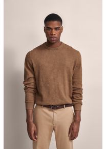Bugatti Herren Strickpullover, braun, casual, Gr. XXL, unifarben, Sweatware, 95% Baumwolle, 5% Kaschmir, Pullover, mit Geflechtstruktur