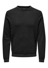 Only & Sons ONLY & SONS Herren Rundhalspullover "ONSTAPA REG 12 STRUC LS CREW KNIT NOOS", grau, Gr. XXL, gemustert, Strick, Obermaterial: 100% Baumwolle, Pullover