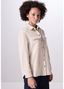 Damen Hemdbluse, beige, casual, Gr. 46, STREET ONE STUDIO, unifarben, Web, 100% Baumwolle, Blusen, mit Brusttaschen