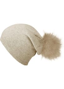 Damen Beanie, weiß, modisch, Capelli New York, meliert, Feinstrick, Materialmix, Mützen, mit Metall-Logo an der Krempe
