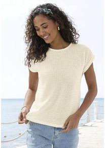 Vivance Kurzarmshirt 'mit modischer Waffelstruktur' beige Gr. 48/50 für Damen. Mit Rundhals. Bequem. Nachhaltig.