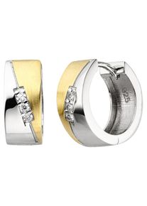 Jobo Damen Paar Creolen, Silber 925 (Sterlingsilber), gold, Silber 925 (Sterlingsilber), Ohrringe, 925 Silber bicolor vergoldet mit 6 Zirkonia
