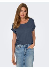 Only Damen T-Shirt "ONLMOSTER S/S O-NECK TOP NOOS JRS", blau, casual, Gr. M, unifarben, Jersey, Obermaterial: 75% Viskose, 20% Polyester, 5%