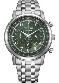 Citizen Herren Chronographsilberfarben, dunkelgrün, Armbanduhren, Armbanduhr, Solar, Herrenuhr, Lederarmband, analog, Tag, Stoppfunktion