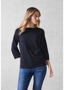 Cecil Damen 3/4-Arm-Shirt, blau, casual, Gr. XS, unifarben, Stoff, 66% Polyester, 33% Viskose, 1% Elasthan, Shirts, mit U-Boot-Ausschnitt
