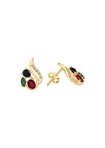 Vivance Damen Paar Ohrstecker "375/- Gelbgold Zirkonia,Rubin,Safir,Smaragd", ONE-SIZE, Silber 925 (Sterlingsilber), gelb, Silber 925