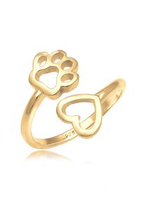 NENALINA Damen Fingerring "Herz Pfote Tierliebe Offen Verstellbar 925 Silber", Resizable, ohne Stein, Silber 925 (Sterlingsilber), 2mm, gold, Silber