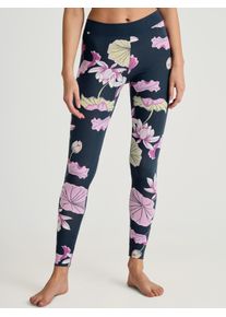 Calida Damen Leggings "Elastic Trend", Gr. XS, blau, Single Jersey, Obermaterial: 94% Baumwolle, 6% Elasthan, gemustert, casual, Hosen, mit floralem