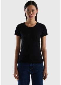 Damen Kurzarmpullover, schwarz, casual, Gr. XS, United Colors Of Benetton, unifarben, Feinstrick, Obermaterial: 100% Baumwolle, Pullover